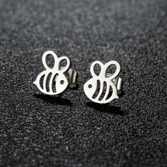 BOGO! Dainty Bee stud Earrings Stainless Steel in Color Silver - NEW - Picture 2 of 6